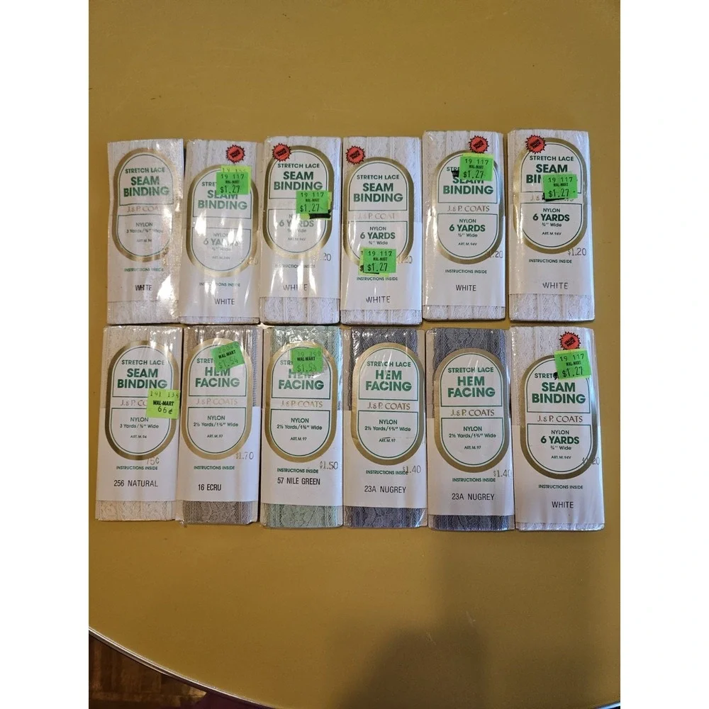 Lot Of 12 Hem Facing & Seam Binding J&P Coats Stretch Lace NIP